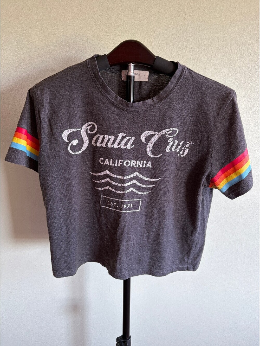 Ocean Drive Santa Cruz California Crop T-Shirt Women’s Small Gray Retro Stripes